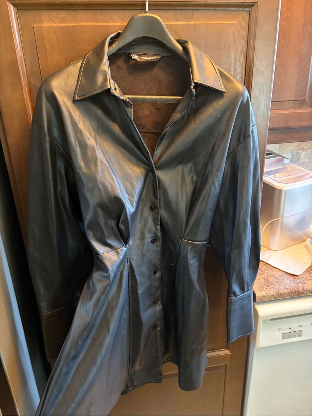 Zara Black Leather Button-Front Jacket
